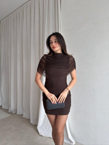 CHİP Mini Elbise 8857 - Acı kahve 
