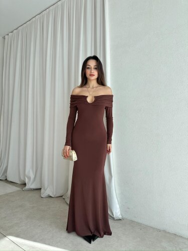 CLARET Maxi Elbise 8277 - Acı Kahve