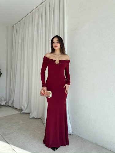 CLARET Maxi Elbise 8277 - Bordo