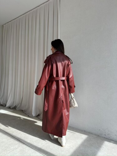 CROCODİLE Desen Deri Trençkot 8346 - Bordo - 4