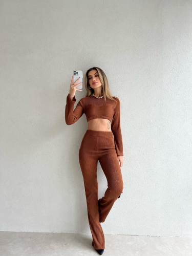 Crop-Pantolon Flash Takım 6423 - Kahverengi - 1