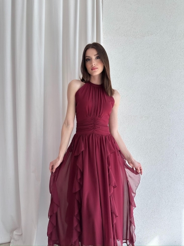 DALİA Maxi Elbise 8561 - Bordo 