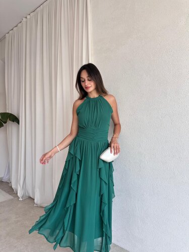 DALİA Maxi Elbise 8561 - Zümrüt Yeşili 
