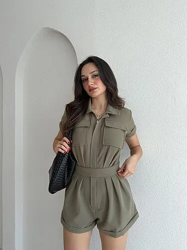 DANERYS Şortlu Tulum 4083 - Haki - Mooi Butik