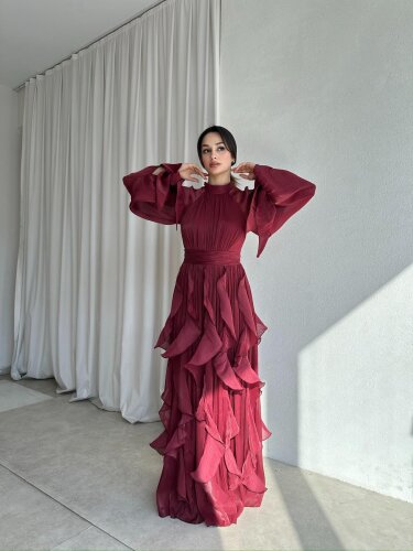 DELENA Elbise 8566 - Bordo - 1