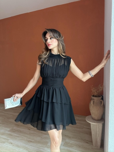 Dik Yaka Sıfır Kol Messina Elbise 2292 - Siyah 