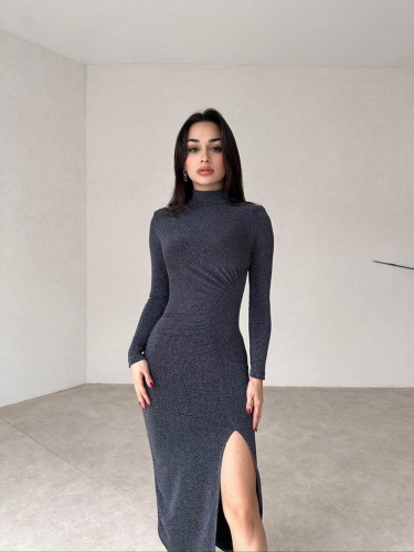 Dik Yakalı Midi DOMENİCO Elbise 3783 - Antrasit - 2