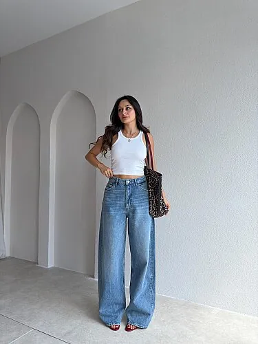 DİON Wide Leg Jean 4098 - Mavi - Mooi Butik