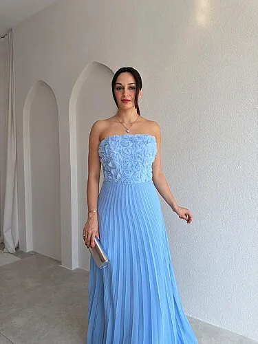 DRAMA Gül Detaylı Maxi Elbise 4071 - Bebe Mavisi - 2