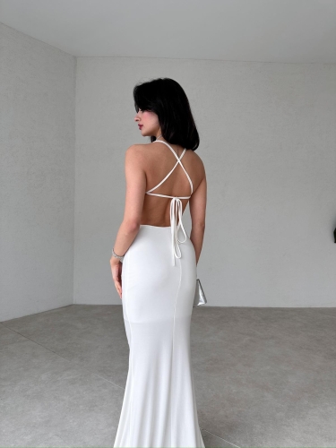 Drapeli Maxi MARİO Elbise 6382 - Beyaz - 2