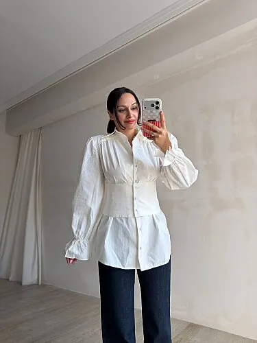 DUPE Bel Detaylı Tasarım Gömlek 4175 - Beyaz - 3