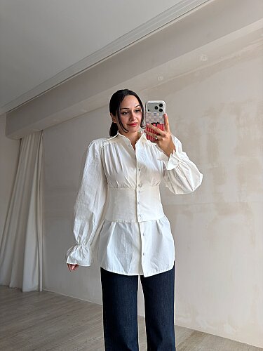 DUPE Bel Detaylı Tasarım Gömlek 4175 - Beyaz - 3