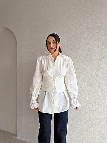 DUPE Bel Detaylı Tasarım Gömlek 4175 - Beyaz - 1