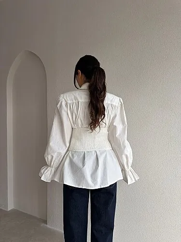 DUPE Bel Detaylı Tasarım Gömlek 4175 - Beyaz - 2