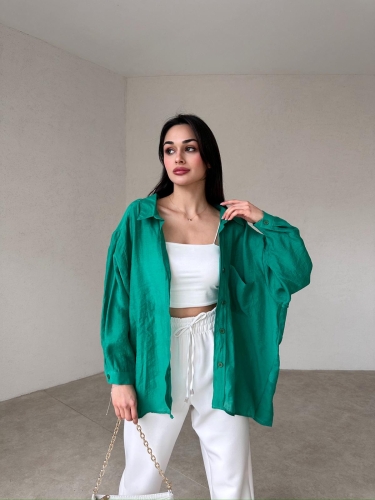 Düşük Omuzlu Oversize Elia Gömlek - Yeşil - 1