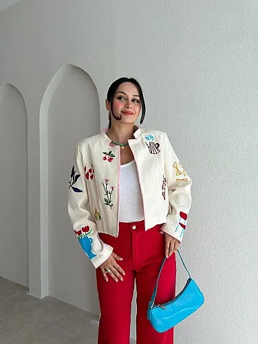 DUTY Nakış Detaylı Hırka 4172 - Krem Rengi - Mooi Butik