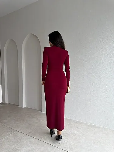 EDİTH Dantel Detaylı Midi Elbise 4322 - Bordo - 3