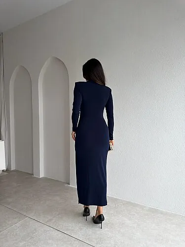  EDİTH Dantel Detaylı Midi Elbise 4322 - Lacivert - 3