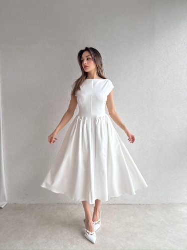 ELLİOT Midi Elbise 7488 - Beyaz - 7
