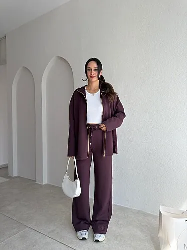 ENZO Fermuarlı Takım 4180 - Mürdüm - Mooi Butik