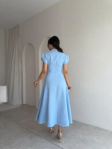 EPHES Bel İşlemeli Midi Elbise 4032 - Bebe Mavisi - 3