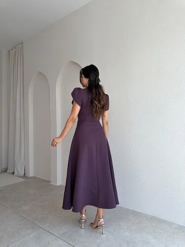 EPHES Bel İşlemeli Midi Elbise 4032 - Mor - 3