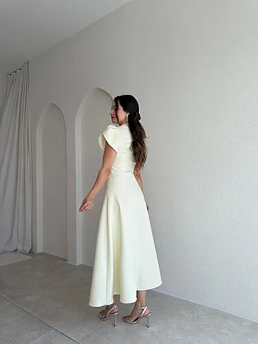 EPHES Bel İşlemeli Midi Elbise 4032 - Sarı - 3