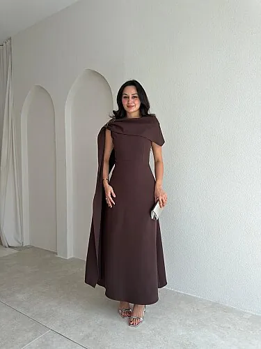 ERNEST Kol Detaylı Midi Elbise 4105 - Acı Kahve - Mooi Butik