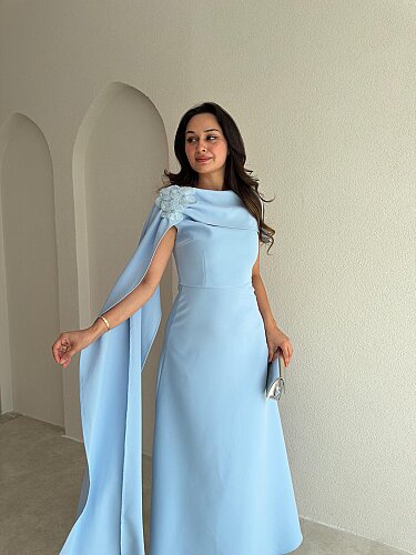 ERNEST Kol Detaylı Midi Elbise 4105 - Bebe Mavisi - 2