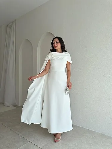 ERNEST Kol Detaylı Midi Elbise 4105 - Beyaz - Mooi Butik