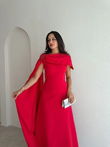 ERNEST Kol Detaylı Midi Elbise 4105 - Kırmızı - 2