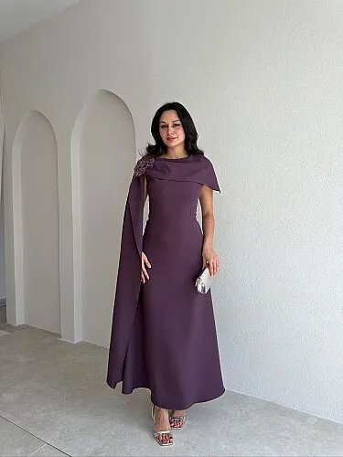 ERNEST Kol Detaylı Midi Elbise 4105 - Mürdüm - Mooi Butik