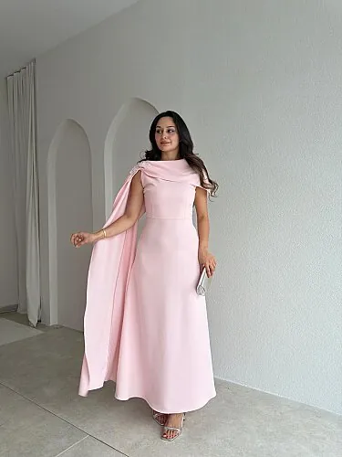 ERNEST Kol Detaylı Midi Elbise 4105 - Pudra - Mooi Butik