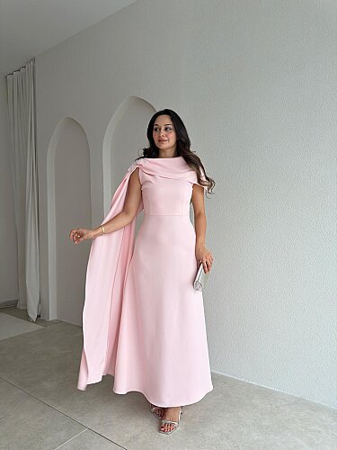 ERNEST Kol Detaylı Midi Elbise 4105 - Pudra - 1
