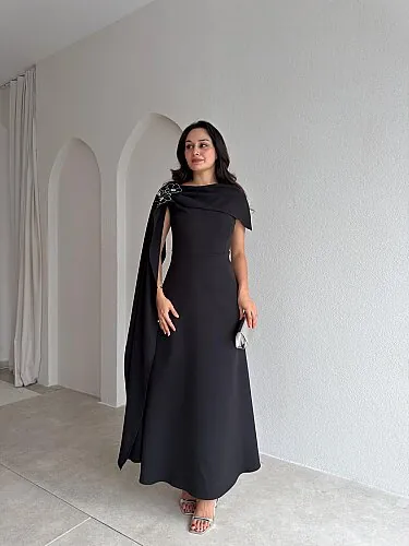 ERNEST Kol Detaylı Midi Elbise 4105 - Siyah - Mooi Butik