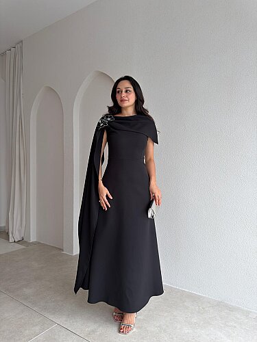 ERNEST Kol Detaylı Midi Elbise 4105 - Siyah - 1