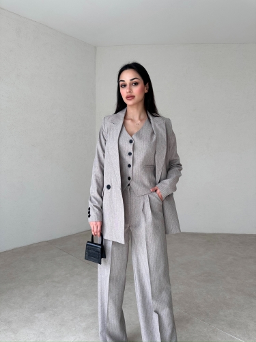 ERVİN Çizgili Üçlü Takım 7493 - Gri - 2