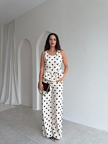 ESTHER Puantiyeli Denim Takım 3731 - Krem Rengi - 1
