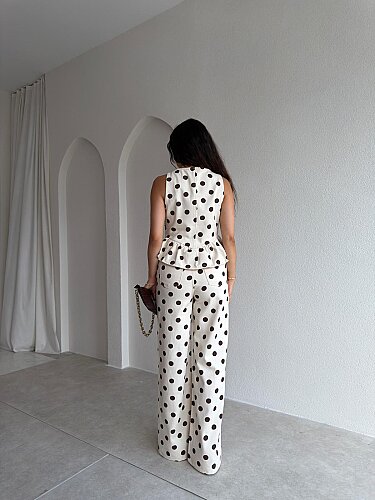 ESTHER Puantiyeli Denim Takım 3731 - Krem Rengi - 2