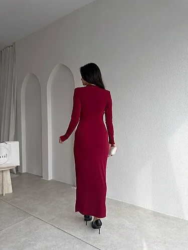 ESTRELLA Midi Elbise 4356 - Bordo - 3