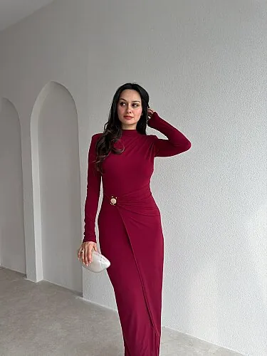 ESTRELLA Midi Elbise 4356 - Bordo - 2