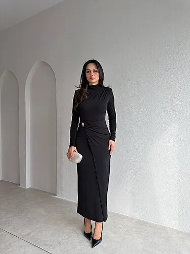 ESTRELLA Midi Elbise 4356 - Siyah - Mooi Butik