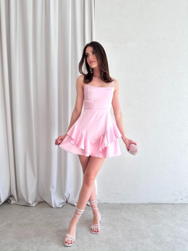  Portland saten Elbise 4791 - Pembe - 5