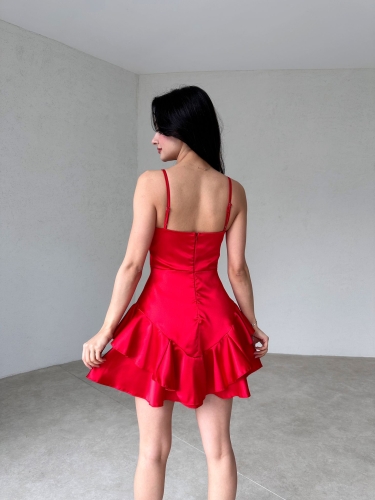  Portland saten Elbise 4791 - Kırmızı - 3