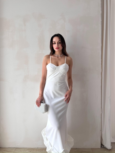 Midi JUPE Elbise 3179 - Beyaz - 1