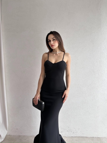 Midi JUPE Elbise 3179 - Siyah - 1