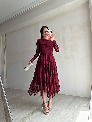 ETHAN Simli Midi Elbise 4108 - Bordo - 3