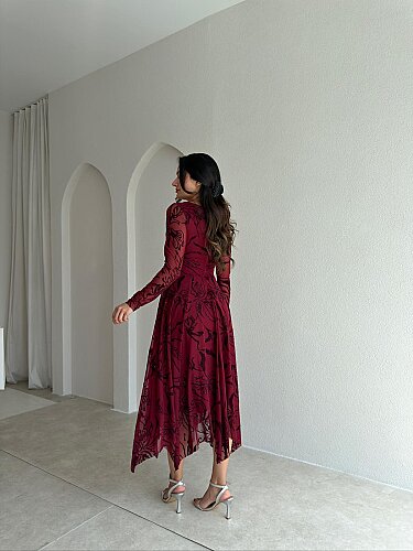 ETHAN Simli Midi Elbise 4108 - Bordo - 4