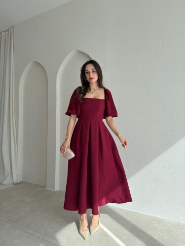 FABİAN Midi Elbise 4459 - Bordo 