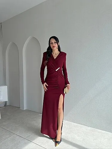FARLEY Midi Elbise 3092 - Bordo - Mooi Butik